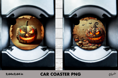 Pumpkin Car Coaster Sublimation. Halloween Car Coaster PNG Product Image 1