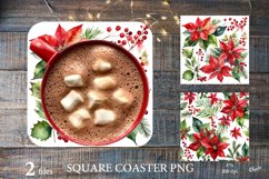Christmas Coaster PNG. Poinsettia Sublimation Coaster Product Image 1