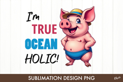 Beach Sublimation Design. Funny Piggy PNG Product Image 1