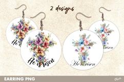 Religious Easter Earrings Sublimation, He is Risen PNG Product Image 1