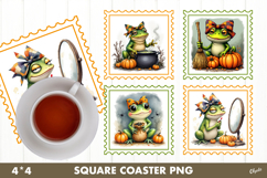 Frog Coquette Halloween Postage Stamp Sublimation Coaster Product Image 1