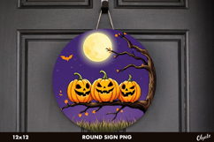 Monster, Pumpkins, Halloween Round Sign Sublimation PNG Product Image 1