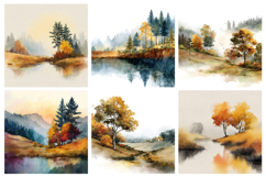 Watercolor Fall Landscape Digital Paper Digital Background Product Image 2