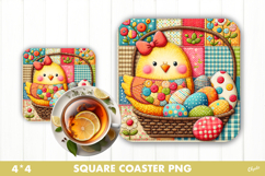 Easter Rustic Patchwork Coaster Sublimation PNG Product Image 1