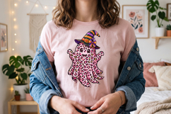Pink Halloween Leopard Print Ghost Clipart PNG Product Image 3