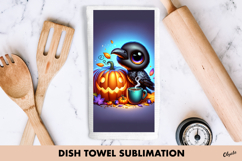 Halloween Dish Towel Sublimation. Cute Halloween Crow PNG Product Image 1