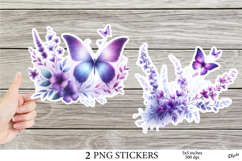 Violet Butterfly Stickers. Flower Stickers Printable Product Image 1