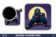 Crows with Moon Coaster. Halloween Coaster Sublimation Product Image 1