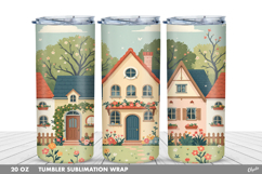 Cute Spring Houses Tumbler Sublimation PNG Product Image 1