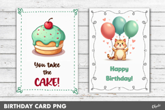Birthday Greeting Card PNG. Cute Kawaii Card Product Image 1