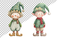 Watercolor Christmas ELF Clipart Bundle Product Image 3