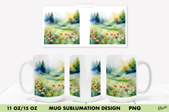 Watercolor Forest Mug Sublimation. 11 OZ, 15 OZ Mug Wrap Product Image 1