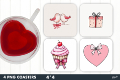 Valentine Coaster Sublimation, Love Square Coaster PNG Product Image 1