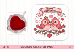 Happy Bird PNG, Valentines Day Coaster Sublimation PNG Product Image 1