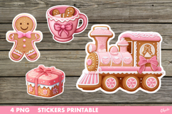 Pink Christmas Stickers PNG. Gingerbread Stickers Printable Product Image 1