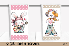 Whimsical Valentine Dish Towel PNG. Retro Animal Kitchen PNG Product Image 1