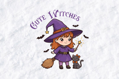 Cute Witches SVG - Halloween Witch Cat Magic Wand Cut File Product Image 1