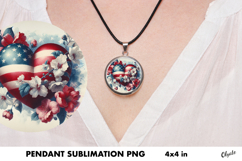 Patriotic Heart Jewelry Sublimation. Cirkle Pendant PNG Product Image 1