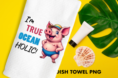Beach Dish Towel Sublimation. Funny Piggy PNG Product Image 1