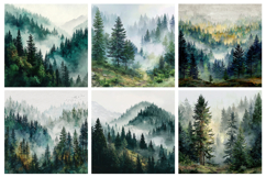 Watercolor Forest Landscape Digital Paper Background Product Image 3