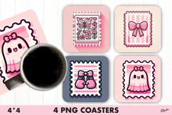 Pink Stamp Coaster. Cancer Awareness Coaster PNG Product Image 1
