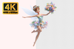 White Fairy with Flowers Transparent PNG Product Image 1