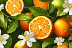 Orange Fruit and Green Leaves Background Wallpaper Product Image 1