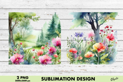 Watercolor Forest Sublimation. Woodland Clipart PNG Product Image 1