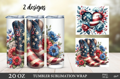 4th Of July Vintage Tumbler Sublimation Wrap. Cowboy Boots Product Image 1