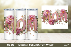 Mom Flower Tumbler Wrap PNG, 20 OZ Tumbler Sublimation Product Image 1