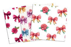 Watercolor Rose with Bow Seamless Pattern and Digital paper Product Image 4