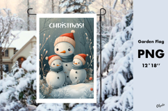 Watercolor Family Snowman Garden Flag Sublimation PNG Product Image 1