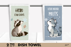Winter Animal Dish Towel Sublimation PNG Product Image 1