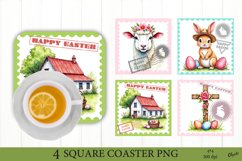 Easter Farmhouse Animal Sublimation. Square Coaster PNG Product Image 1