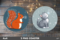 Christmas Cute Animal Round Coaster PNG Product Image 1