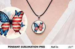 Patriotic Butterfly Jewelry Sublimation. Pendant PNG Product Image 1