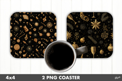 Christmas Gold Coaster PNG. Gold and Black Square Coaster Product Image 1