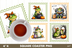 Frog Coquette Postage Stamp Sublimation Coaster Product Image 1