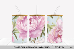 Peony Glass Can PNG. 16 OZ Glass Can Wrap Product Image 1