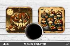 Monster Pumpkin Coaster. Halloween Retro Coaster PNG Product Image 1