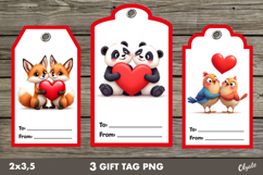 Valentine Gift Tag PNG. Cute Animal Labels PNG Product Image 1