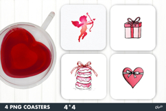 Valentine Coaster Sublimation, Love Square Coaster PNG Product Image 1