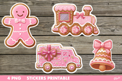 Pink Christmas Stickers PNG. Gingerbread Stickers Printable Product Image 1