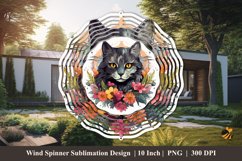 Cat Flowers Watercolor Wind Spinner Sublimation Design 4 Product Image 1