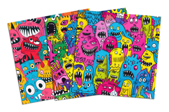 Cute Monster Doodle Art Seamless Pattern and Digital Paper Product Image 4