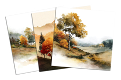 Watercolor Fall Landscape Digital Paper Digital Background Product Image 3