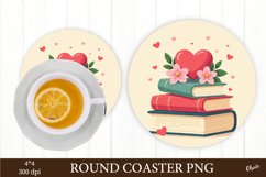 Heart and Book Coaster PNG. Valentine Round Coaster PNG Product Image 1