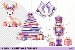 Watercolor Lilac Christmas Clipart PNG Product Image 1