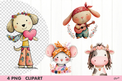 Retro Valentine Animal Clipart PNG, Valentineas Day PNG Product Image 1
