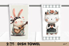 Whimsical Valentine Dish Towel PNG. Retro Animal Kitchen PNG Product Image 1